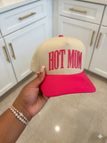 Hot Mom Hat - cream crown with pink brim and HOT MOM embroidery