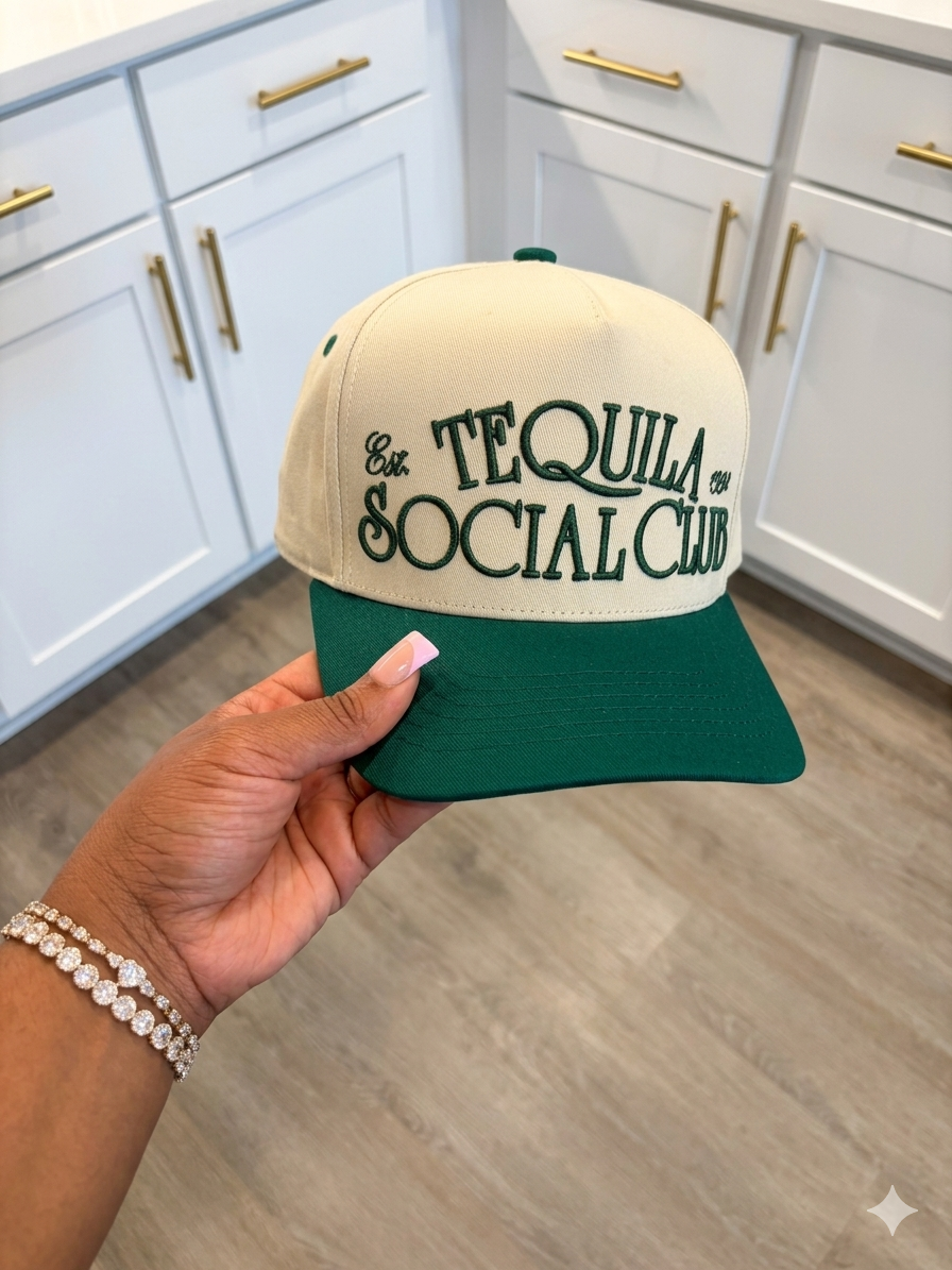 Tequila Social Club cream and green snapback hat